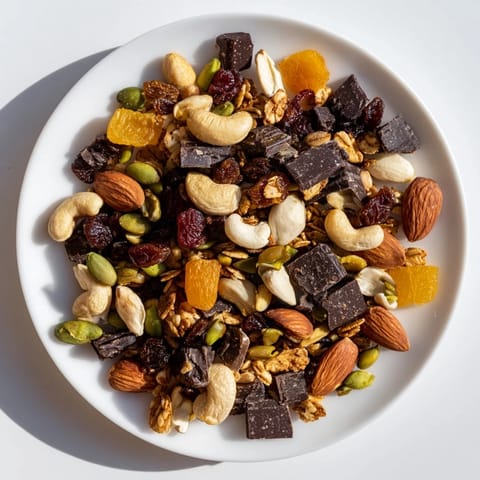 Up-close shot of a delicious bowl of Mountain High Adventure Snack Mix, ready to enjoy.