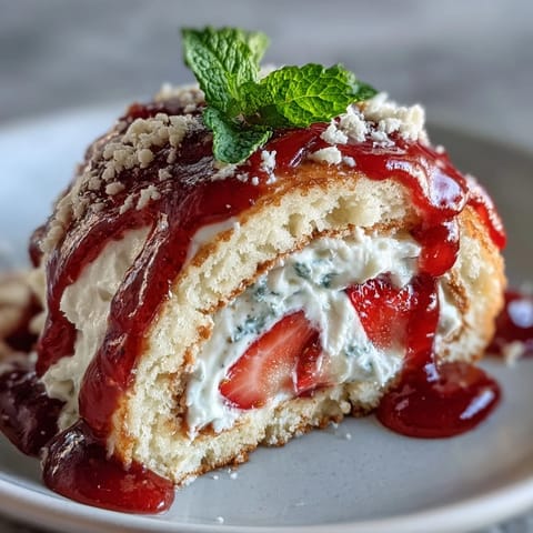 A close-up shows sliced Strawberry Shortcake Sushi Roll pieces with drizzled white chocolate and mint, perfect for an elegant party platter.