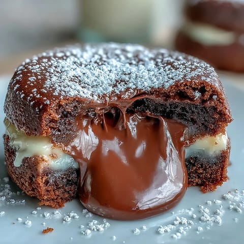 Hojicha Lava Cake on a white plate, ready to be served warm with a scoop of vanilla bean ice cream.