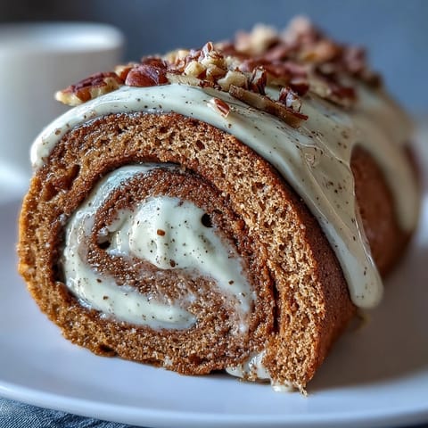 Freshly baked Hojicha Roll Cake sliced to reveal its soft sponge and creamy roasted tea filling.