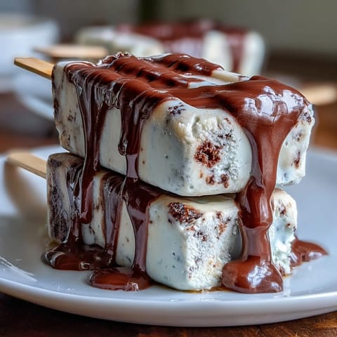 Creamy vanilla bean frappuccino fudge pops with rich coffee flavor and a luscious chocolate fudge topping.  