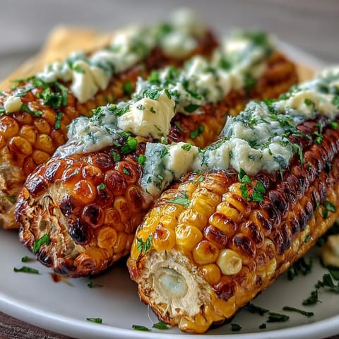 Warm ears of corn on the cob, freshly microwaved and brushed with rich, melted garlic butter for a savory side dish.