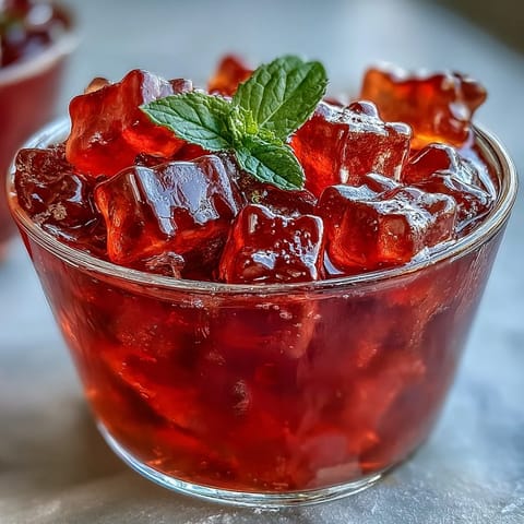 Refreshing Gummy Bear Lemonade Jelly Cups topped with bright mint, perfect for summer.