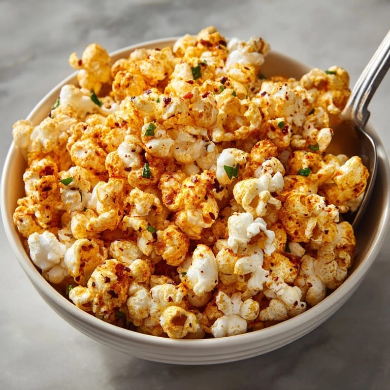 Homemade spicy nacho popcorn recipe: crunchy, cheesy, and flavorful, perfect snack.