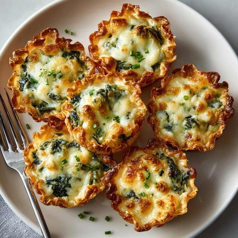 Imagine savory Baked Mozzarella Spinach Dip Cups: spinach, cheese, and flaky crust in every bite.