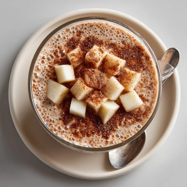 Frothy Spiced Pear and Vanilla Bean Smoothie, garnished with star anise, awaits tasting.