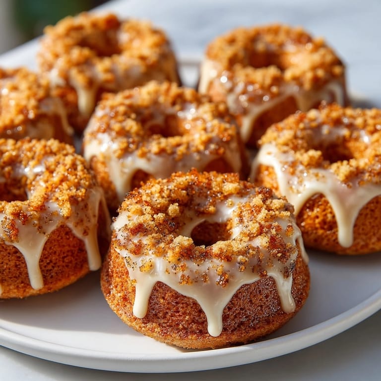 Homemade mini pumpkin donuts featuring warm spices and a delicious maple glaze drizzle.