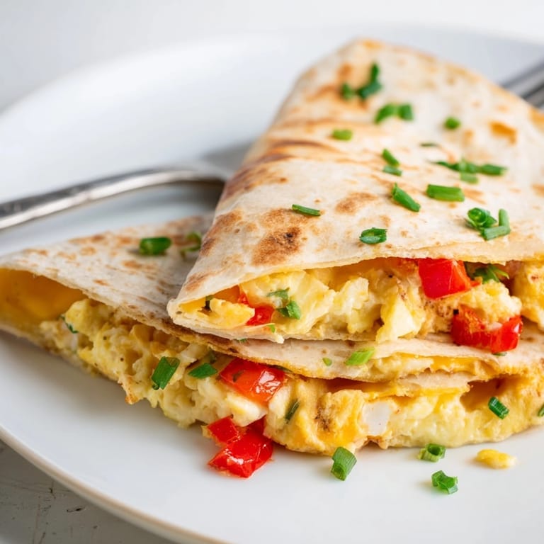 A perfect melted Ricotta Cheddar Breakfast Quesadilla, filled with fresh herbs—easy comfort food.