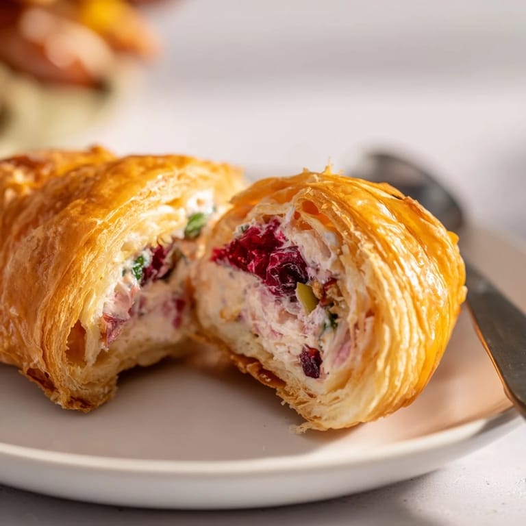 Irresistibly delicious Cranberry Jalapeño Dip Puff Croissants served on a festive platter.  