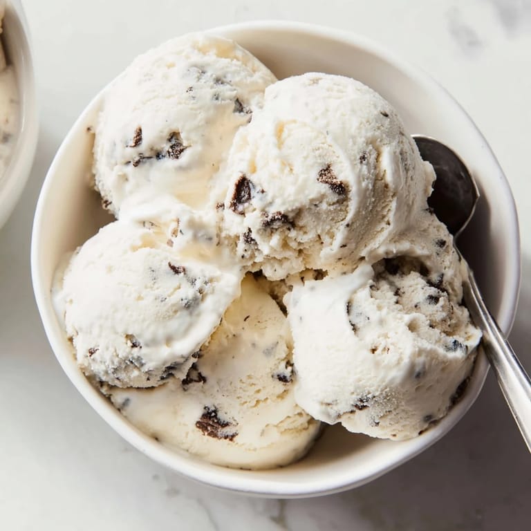Delicious cottage cheese ice cream topped with chocolate chip cookie dough goodness.  