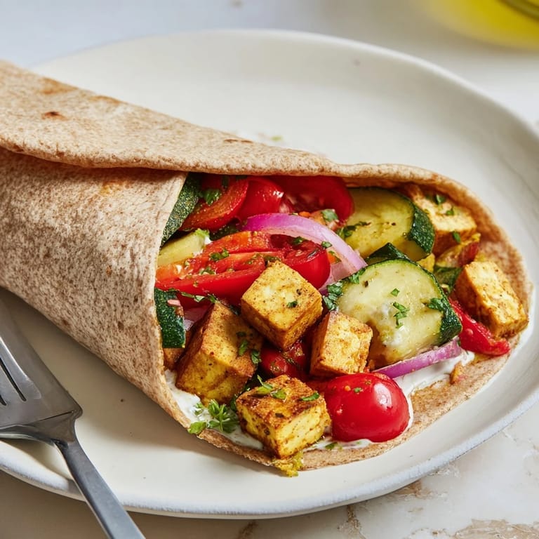 Colorful Vegan Viral Recipe Re-make with tender tofu, fresh vegetables, and creamy sauce.  