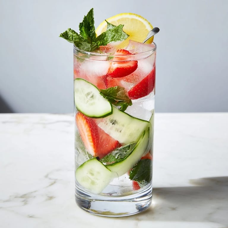 Invigorating Water-Based Mocktails served over ice, featuring sliced lemons and cucumbers.  