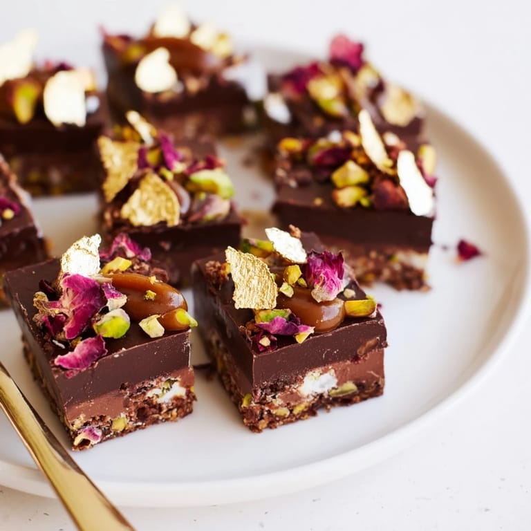 Fusion treat inspired by chocolate bars, showcasing Middle Eastern flavors and textures.