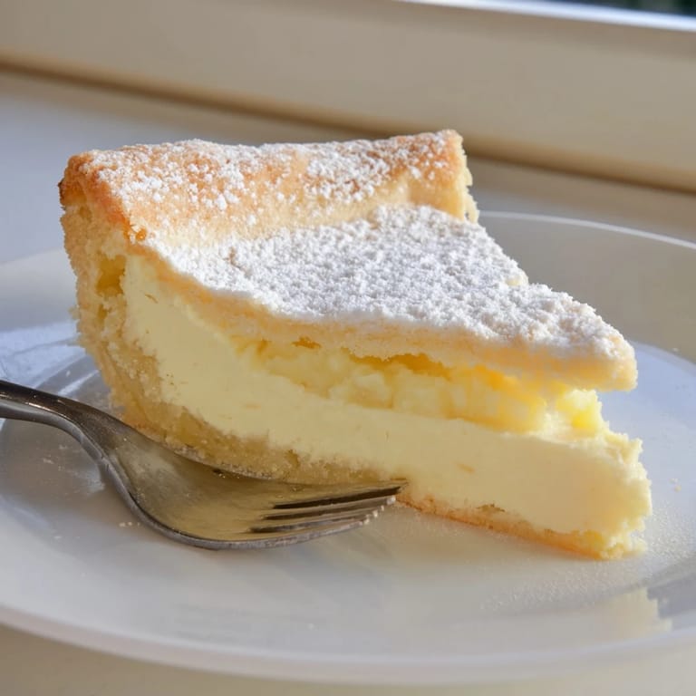 A nostalgic water pie, featuring a delicate golden browning and inviting vanilla aroma.