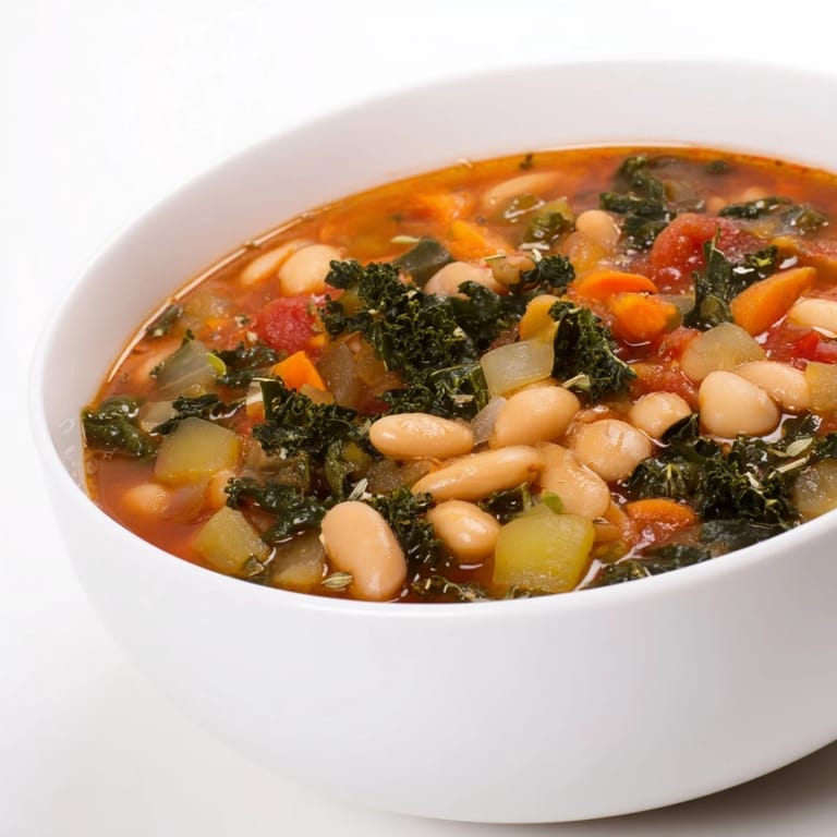 This delicious Italian Bean & Kale Stew is full of savory vegetables and hearty flavors.