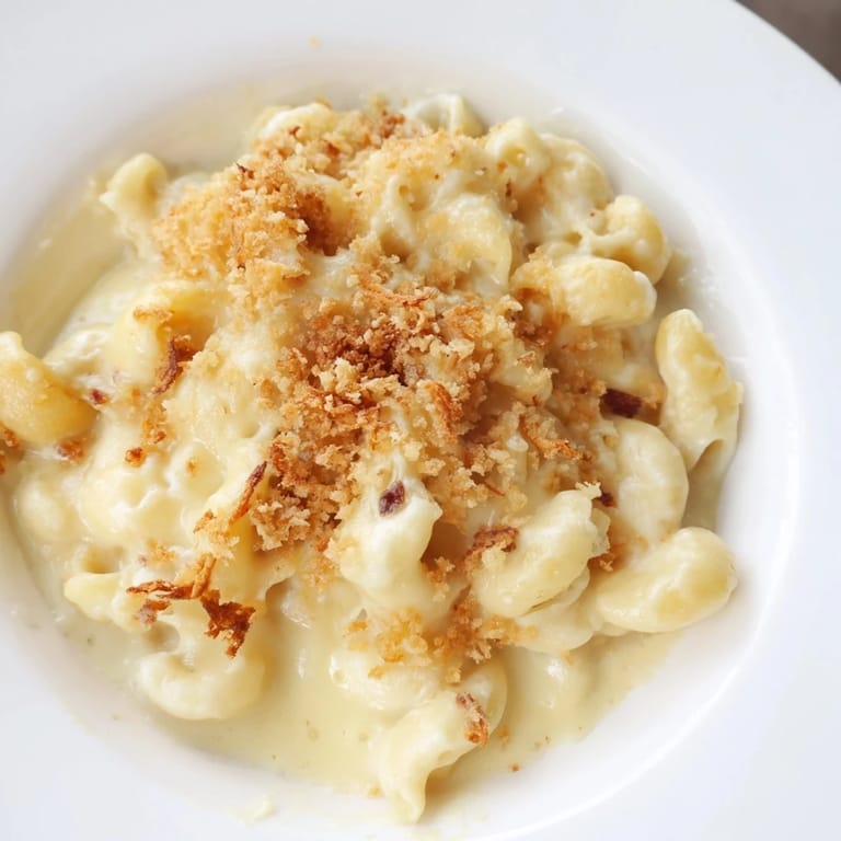 A creamy, decadent Mac & Cheese with Evaporated Milk: a close-up of cheesy, bubbling perfection.