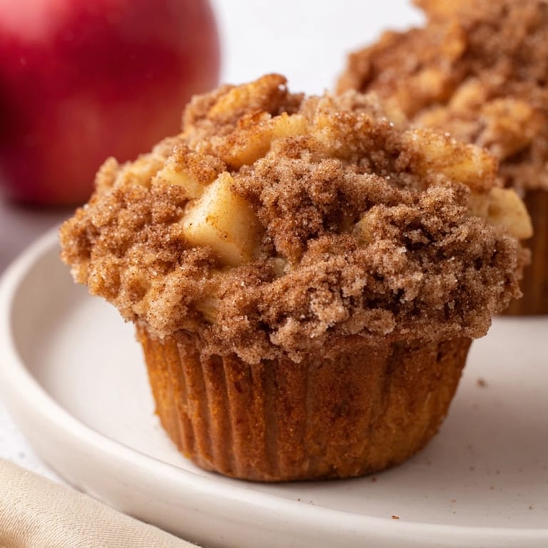 Fluffy cinnamon apple muffins, perfectly domed, with a cinnamon-sugar topping ready to enjoy.