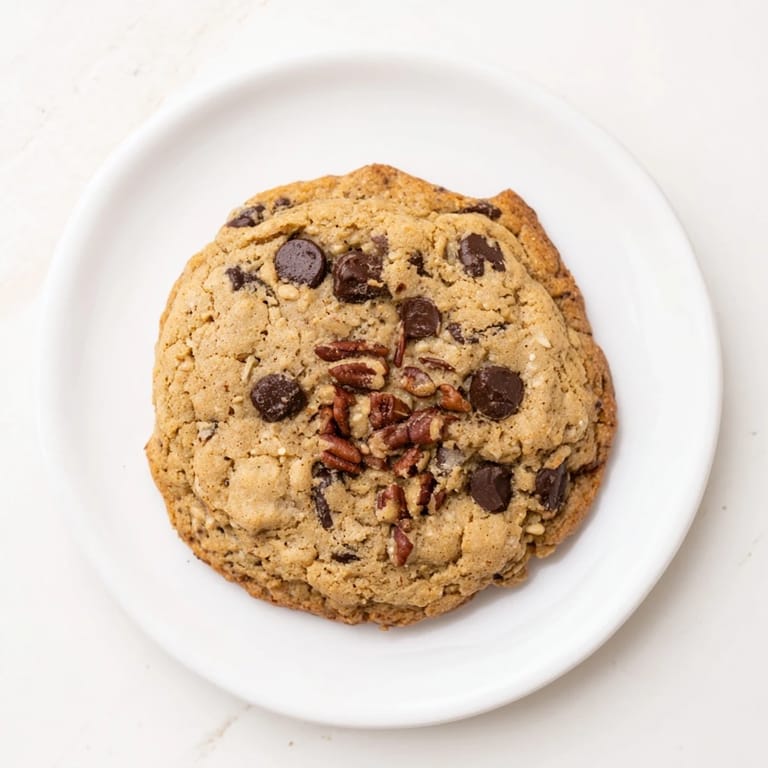 Warm chocolate chips glisten on top of chewy protein chocolate chip cookies, inviting you to enjoy this snack.