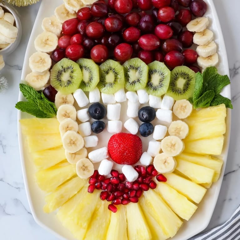Vibrant Santa Fruit Platter: a cheerful display of pineapple, apples, and berries perfect for a holiday appetizer.