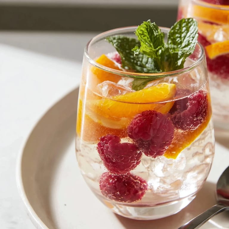 Elegant view of glasses filled with Sparkling Juice with Raspberries, perfect for a celebratory toast.