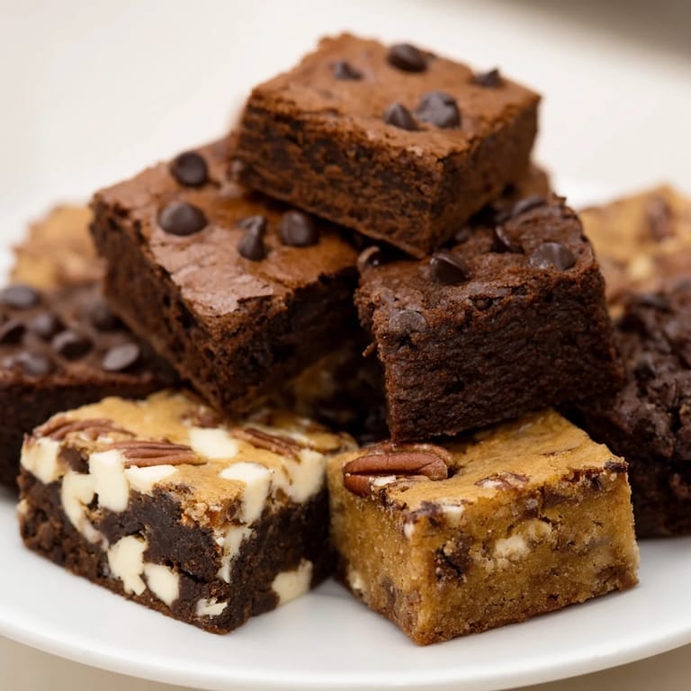 Homemade Dessert Platter: Brownie and blondie squares look fudgy and sweet, ready to eat!