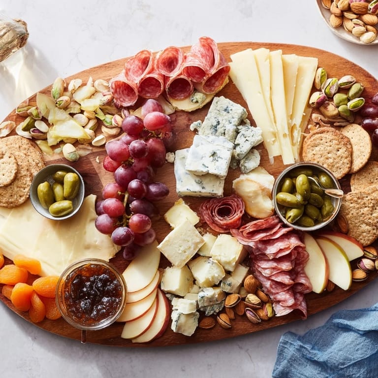 Imagine the elegant The Elegant Gilded Edge board: creamy Brie, salty prosciutto, and fresh fruit on display.