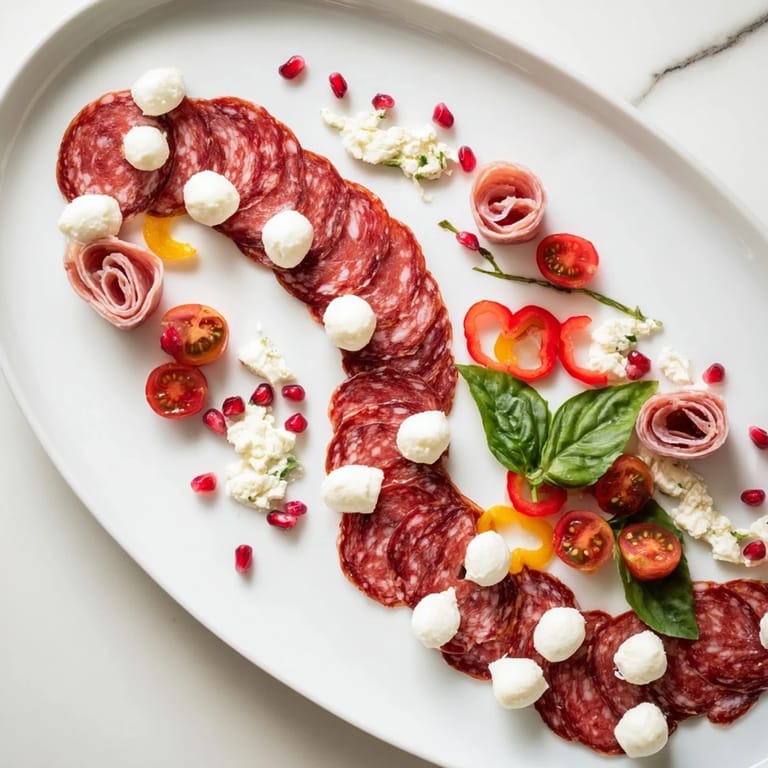 Vibrant photo shows the Candy Cane Zigzag, a beautiful holiday charcuterie arrangement with red and white.