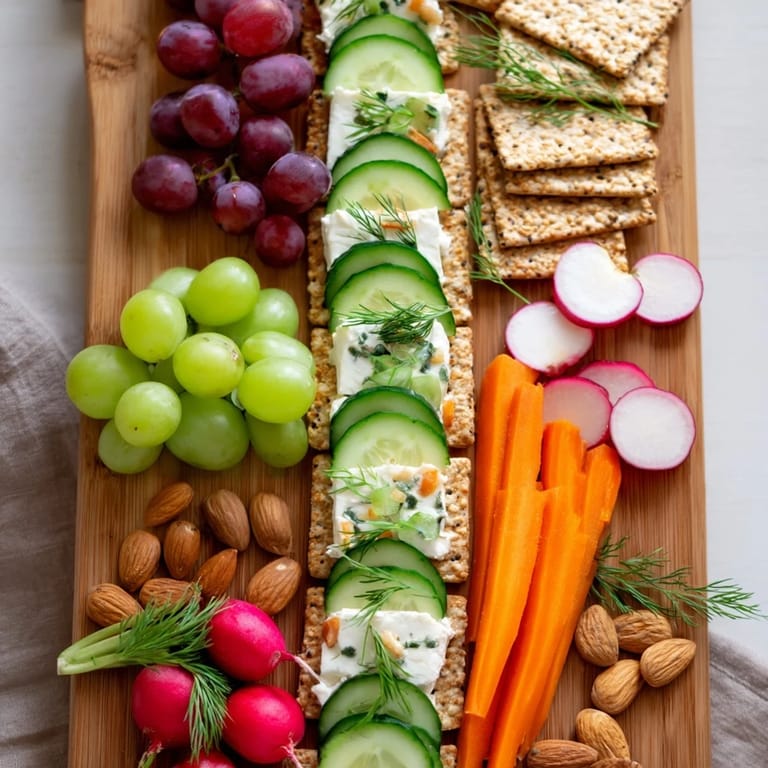 A minimalist shot of The Zen Balance: balanced, artfully arranged veggie and cheese platter for sharing.