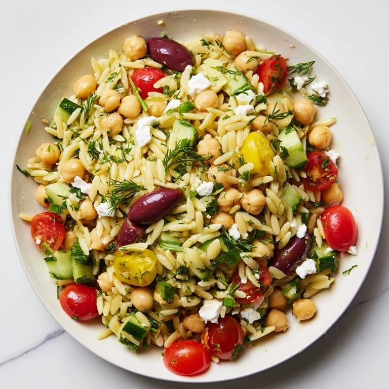 Enjoy a refreshing Greek Lemon-Orzo Bean Salad; flavorful, hearty, and perfect for lunch!