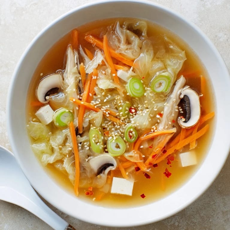 Ginger-Miso Winter Soup garnished with scallions and sesame seeds, ready to enjoy.