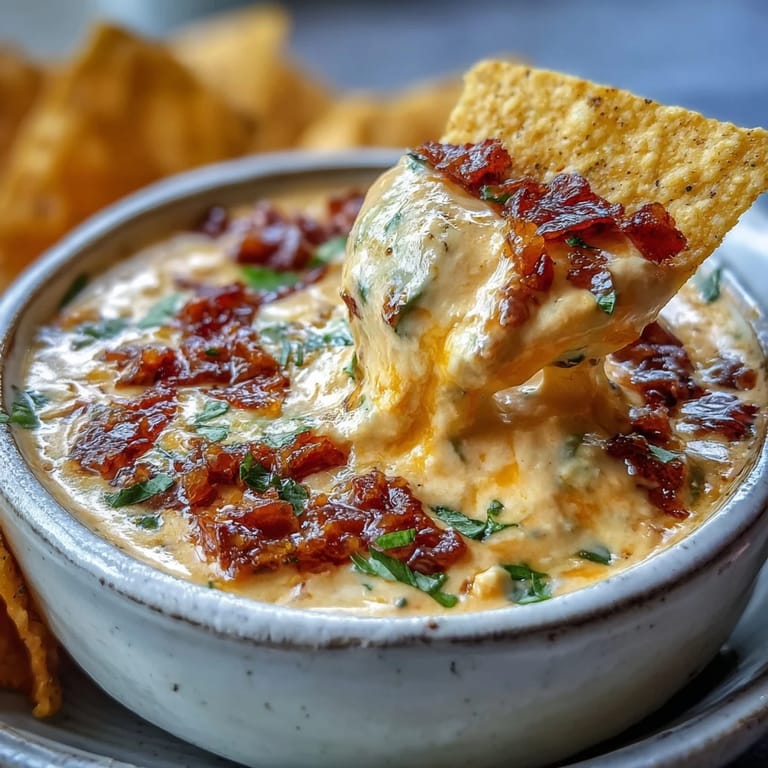 Freshly made Tex-Mex Queso Dip with melted cheese, garnished with green onions, alongside a basket of tortilla chips.