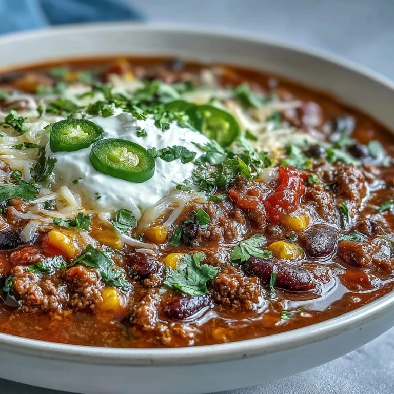 Steaming pot of Taco Soup filled with seasoned ground beef, beans, and corn, perfect for a game day gathering.