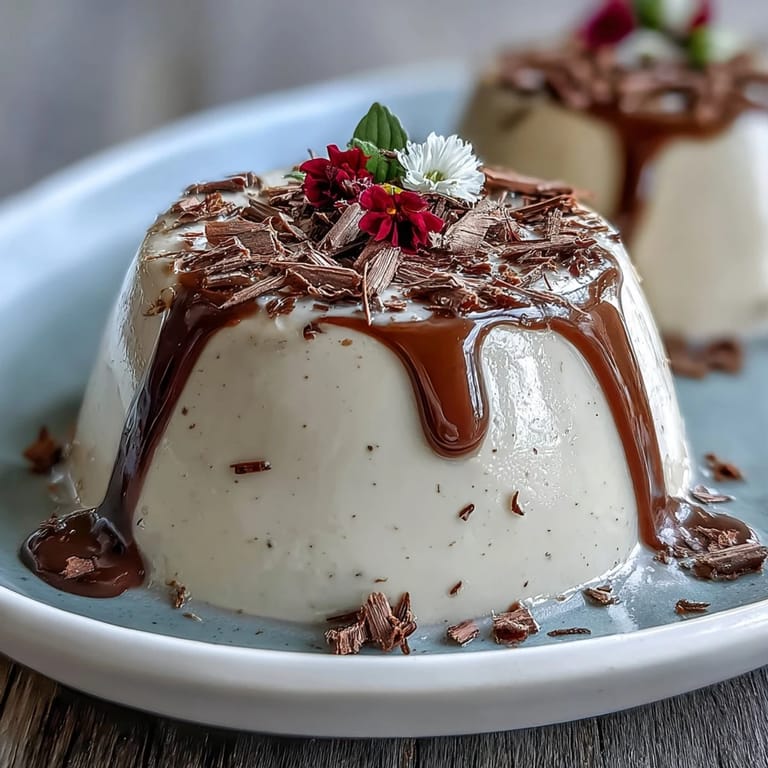 Jade-green Hojicha Panna Cotta set in ramekins, garnished with delicate edible flowers for an elegant Japanese-inspired dessert presentation.