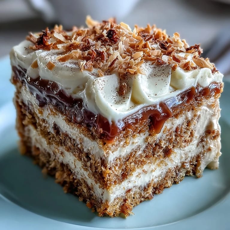 Vegan Hojicha Latte Cake topped with toasted coconut and served beside a steaming matcha latte.