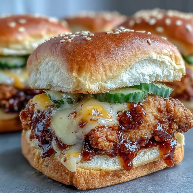 A close-up view of the Spicy Honey Butter Chicken Sandwich Bake shows juicy pulled chicken under a blanket of gooey cheese, ready to be pulled apart for game day.