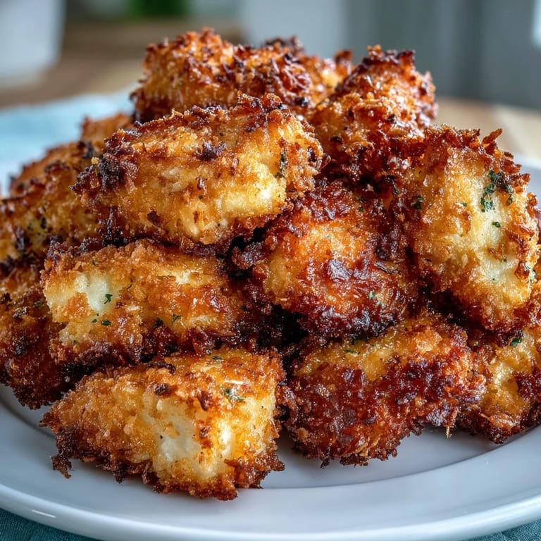 Crispy golden Asiago Panko Chicken Bites served over a fresh garden salad with ranch dressing drizzle.