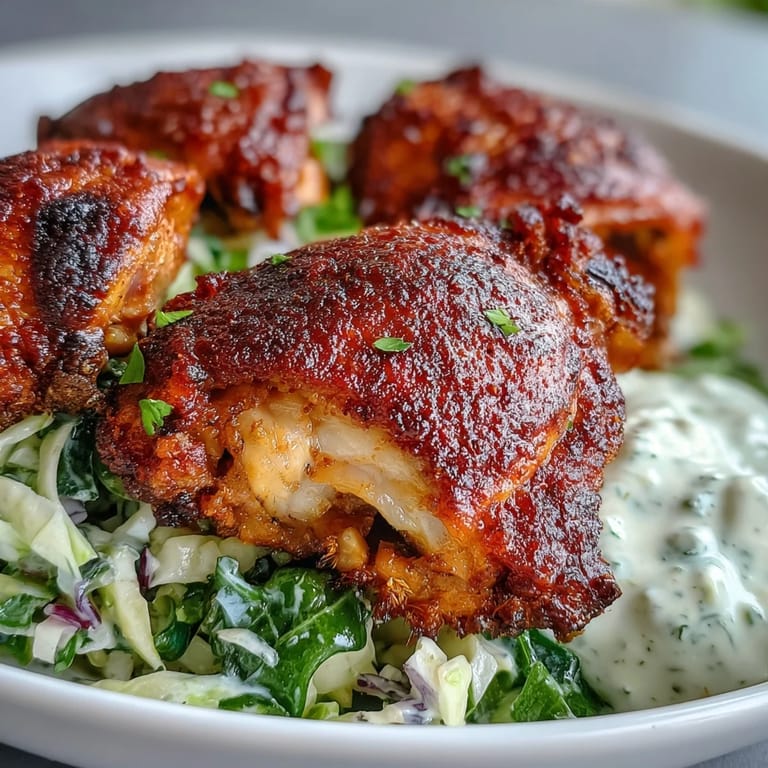 Sizzling thighs rest beside a tangy lemon butter dressed slaw for a complete keto meal.