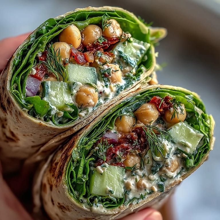Protein-packed chickpea and avocado salad nestled in crisp lettuce wraps, topped with fresh herbs and colorful veggies for a vibrant, healthy meal.  