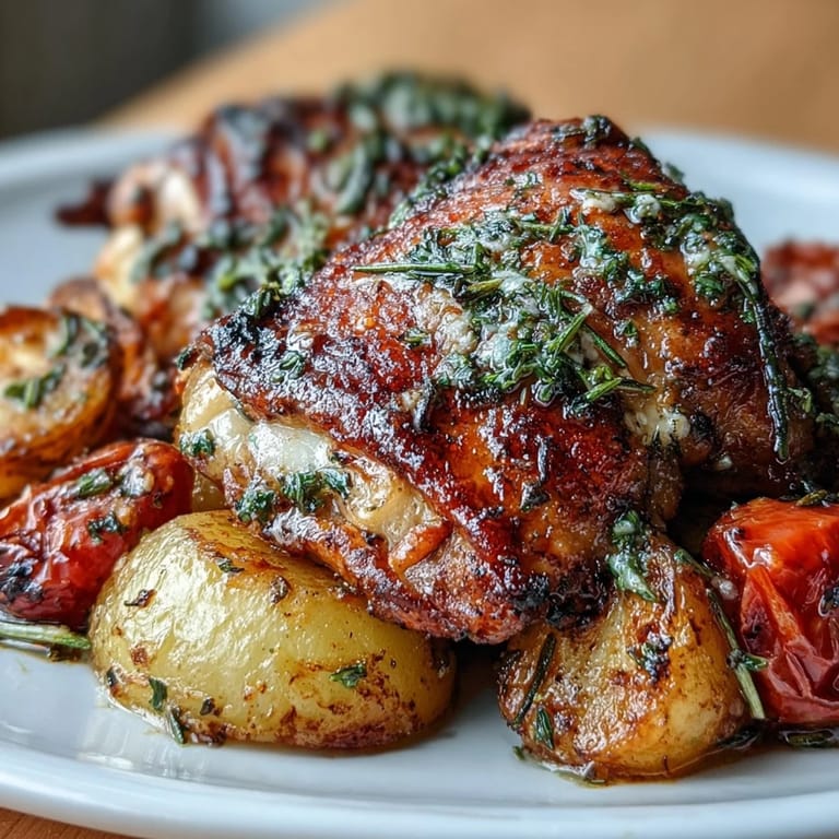 Easy sheet pan Mediterranean chicken with zucchini and zesty lemon-herb potatoes, perfect for a healthy, colorful dinner.