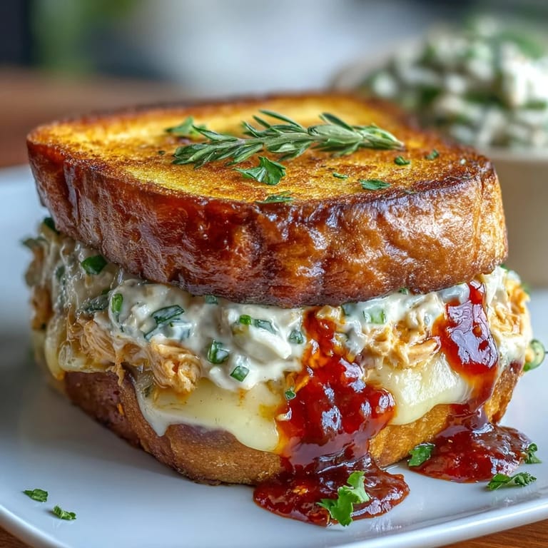 Hearty tuna melt sandwich with creamy tuna salad, gooey cheese, and bold Calabrian chili flavor on toasted sourdough.