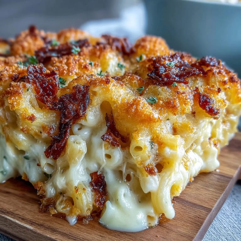 Classic Southern baked mac and cheese, rich with melted cheddar, Colby Jack, and a crunchy breadcrumb crust.
