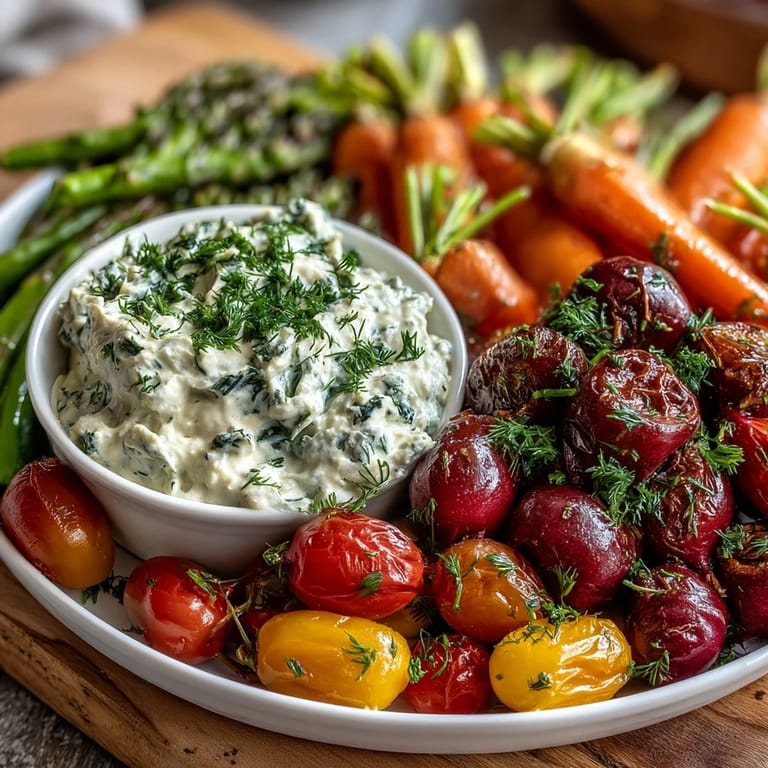 Vibrant spring vegetables with herb dip, featuring crisp radishes, sweet peas, and creamy dip.