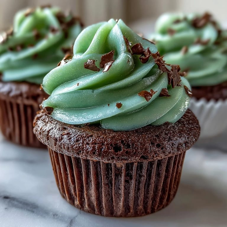 Rich green velvet cupcakes topped with silky cream cheese frosting, a delightful St. Patrick's Day dessert.