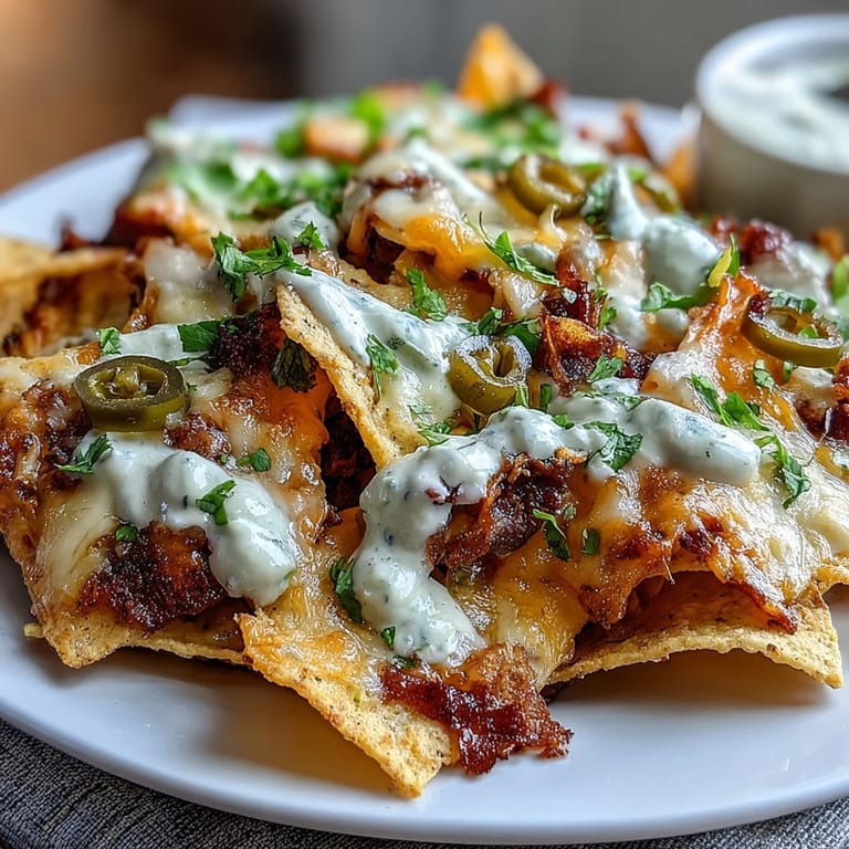 Soccer Game Day Nachos with Cheese Sauce: Baked tortilla chips drenched in smoky cheese sauce, topped with jalapeños, tomatoes, and avocado.