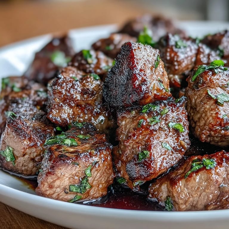 Savory garlic and herb steak bites sizzling in a cast iron skillet, delivering bold flavor in every tender piece.