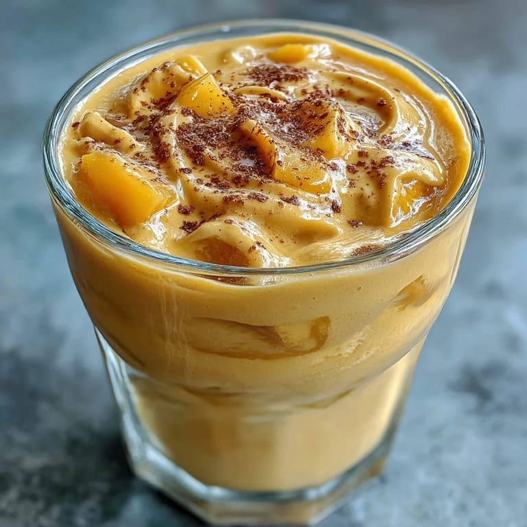 Picture a cool, thick mango lassi smoothie, perfectly blended with fragrant cardamom spices.