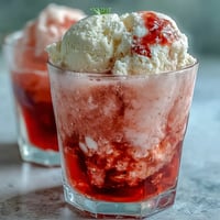 A vibrant strawberry daiquiri float with vanilla ice cream and sparkling water, garnished with fresh mint and lime.
