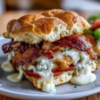 Miniature Derby Day Hot Brown sliders with turkey, bacon, and creamy Mornay sauce on soft rolls, perfect for festive gatherings.