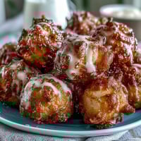 Golden dandelion fritters with crispy coating, served alongside a vibrant herb dipping sauce for a delightful appetizer.