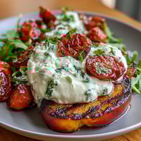 Grilled peaches and creamy burrata create a stunning summer salad with fresh arugula and balsamic glaze.  